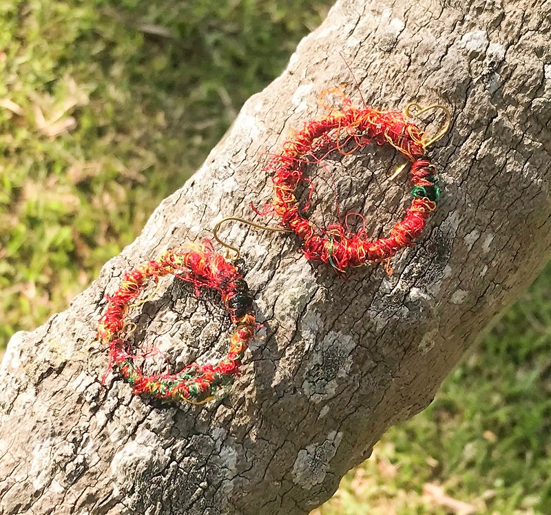 紗麗圈圈耳環#2 - 耳環/耳夾 - 絲．絹 紅色