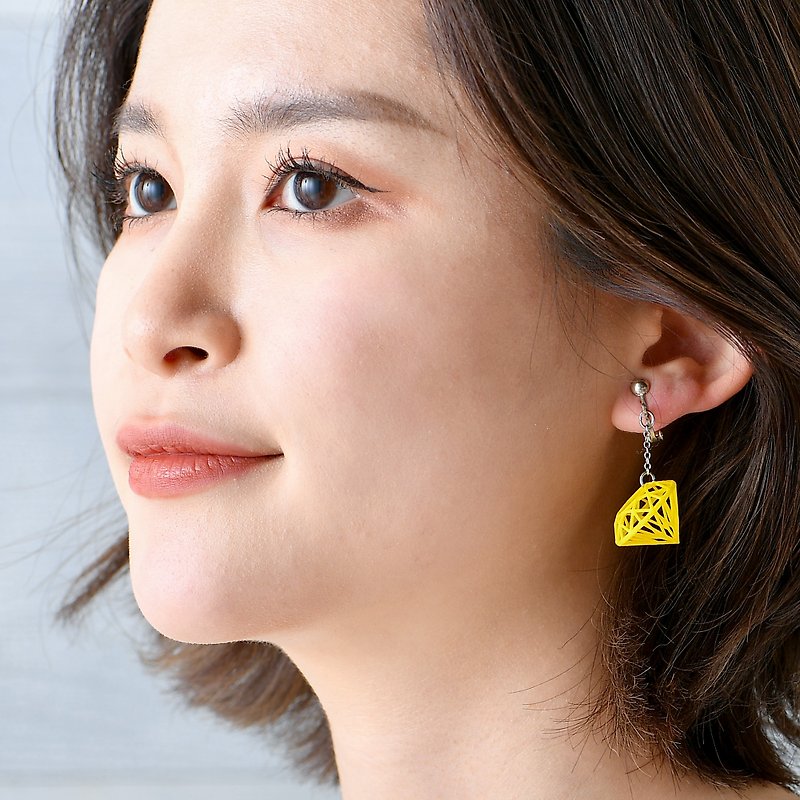 Wire diamond - Cute Earrings, 3D Design and 3D Printed, Light and not tiring. - Earrings & Clip-ons - Plastic Yellow