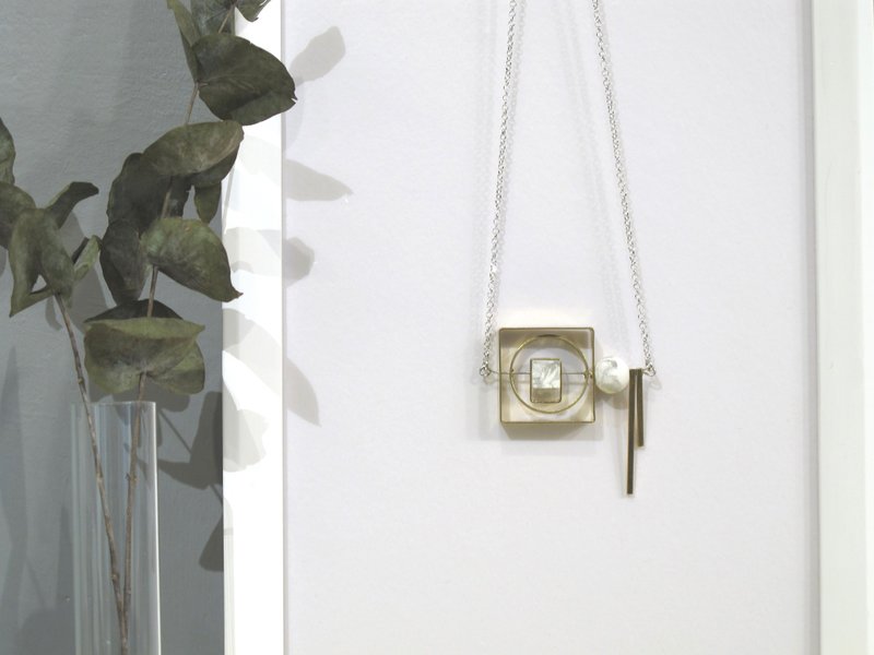 Marble Concrete x Brass Collection - Sterling silver necklace (MCB-005) - สร้อยคอ - ปูน สีเทา