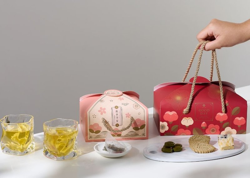 Four Seasons Peaceful Gift Box - Mid-Autumn Festival Charity Gift Box Business Small Souvenir Tea Bag and Tea Cake - ชา - กระดาษ 