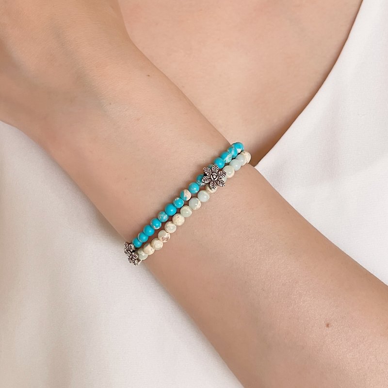 Four-corner sterling silver African jasper double-row bracelet bracelet [tropical style] - Bracelets - Jade 
