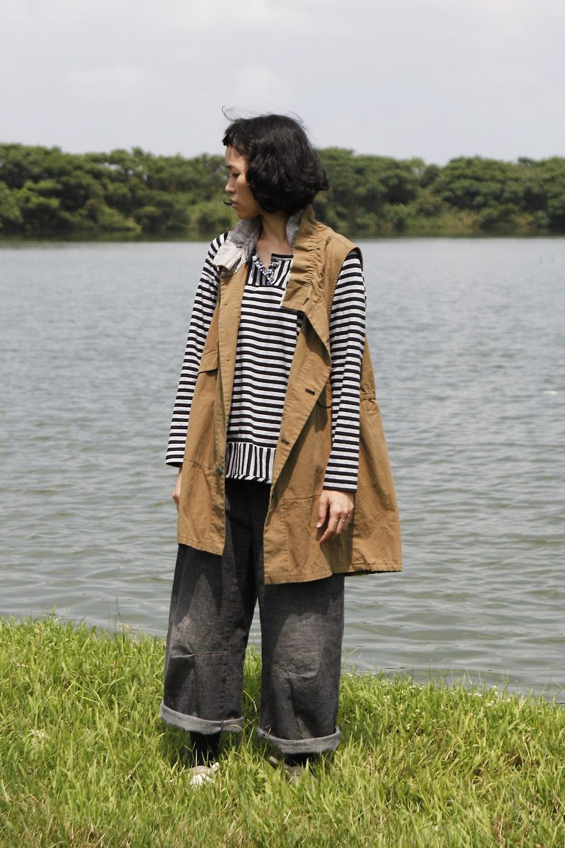 And - Dream Scientist - Long version of the back strap vest jacket - Women's Casual & Functional Jackets - Cotton & Hemp Brown