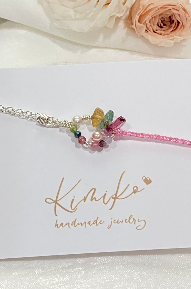 October birthstone tourmaline shaped rope silver 14KGF metal bracelet - สร้อยข้อมือ - เครื่องเพชรพลอย หลากหลายสี