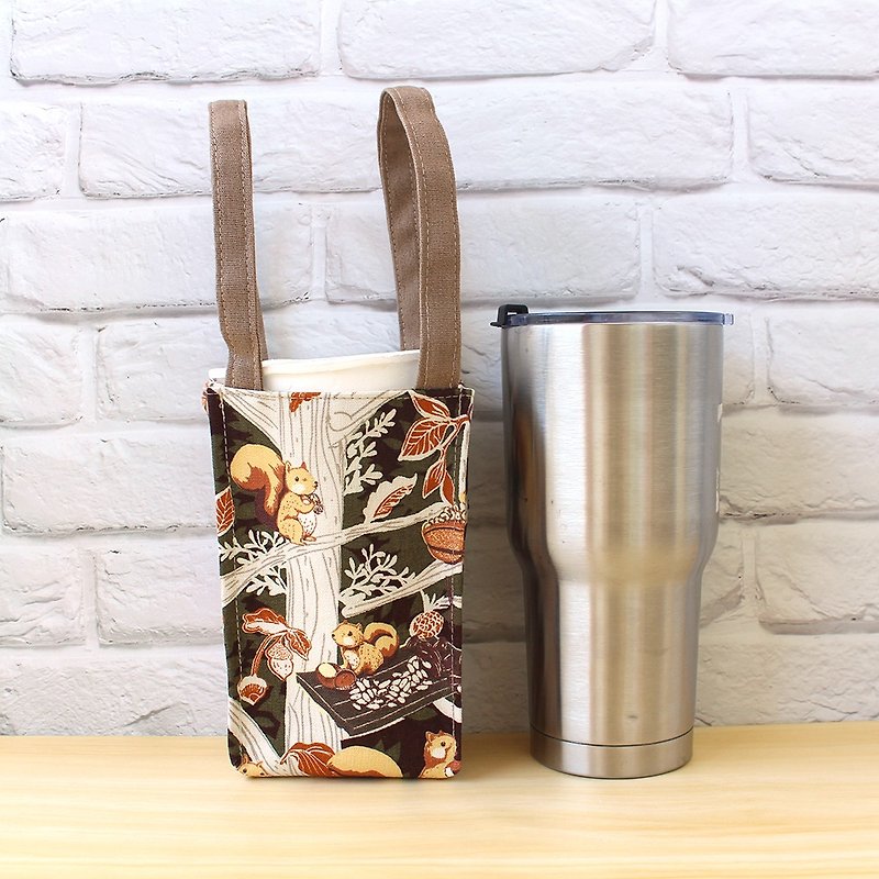松鼠飲料提袋(大) 環保杯袋 冰霸杯袋 - 杯袋/飲料提袋 - 棉．麻 咖啡色
