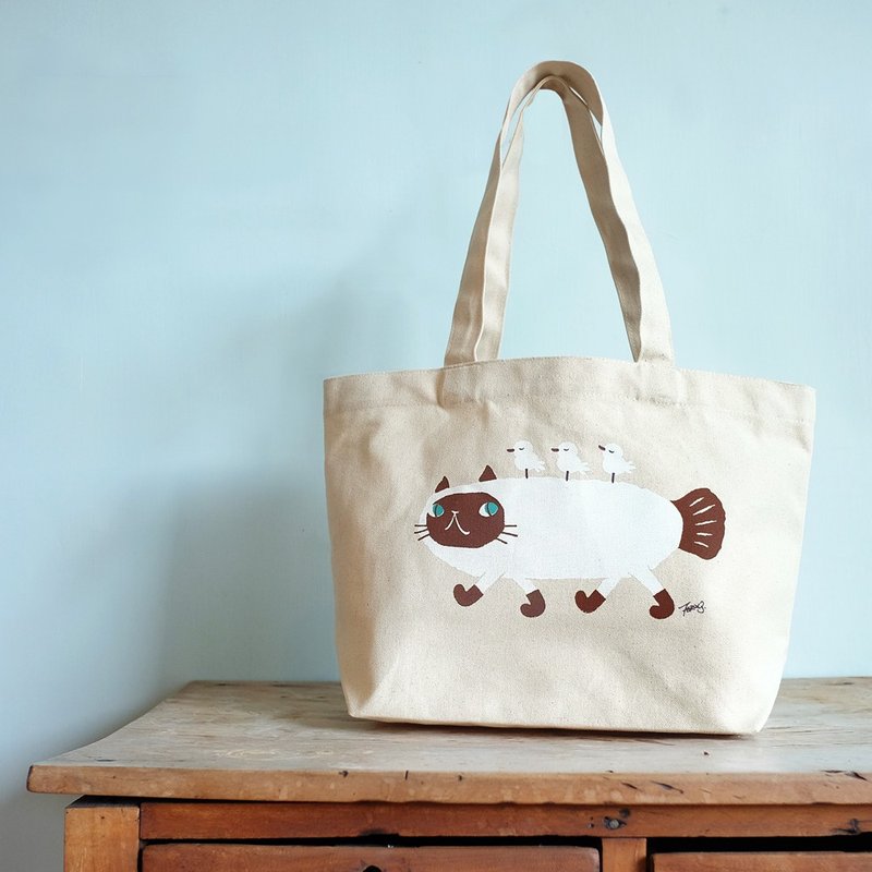 Fishcat tote bag - Luna - Messenger Bags & Sling Bags - Cotton & Hemp Khaki