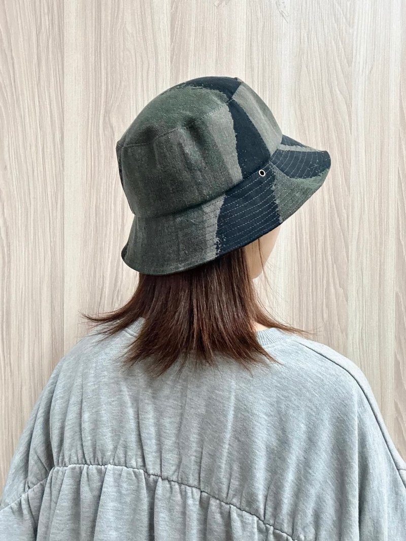漁夫帽 大頭圍 遮陽帽 手工帽子 拼接 戶外 百搭 小牛村 - 帽子 - 棉．麻 灰色