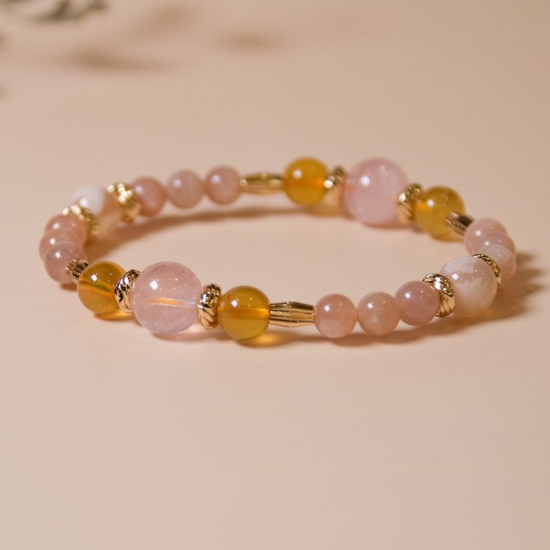God-given natural stone crystal bracelet rose quartz orange moonstone cherry blossom agate yellow opal - สร้อยข้อมือ - คริสตัล สึชมพู