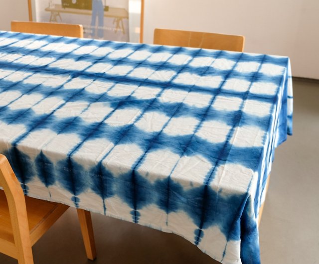 Bamboo Shadow Handmade Tie Dye Blue, Custom Tablecloth Sizes