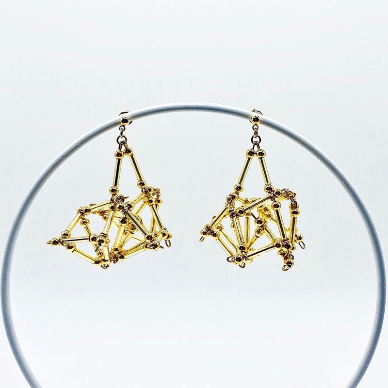 3D PIERCE/EARRING【Gold】 - 耳環/耳夾/耳骨夾 - 玻璃 金色