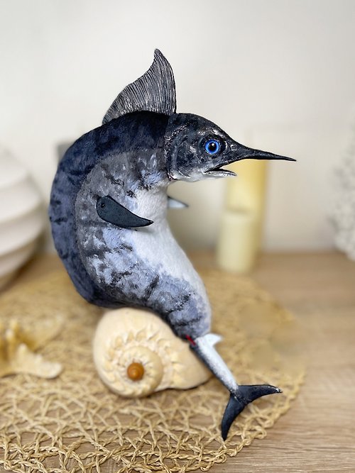 Handmade by Barshay Marlin doll, blue swordfish puppet, plush marlin puppet, fisherman gift
