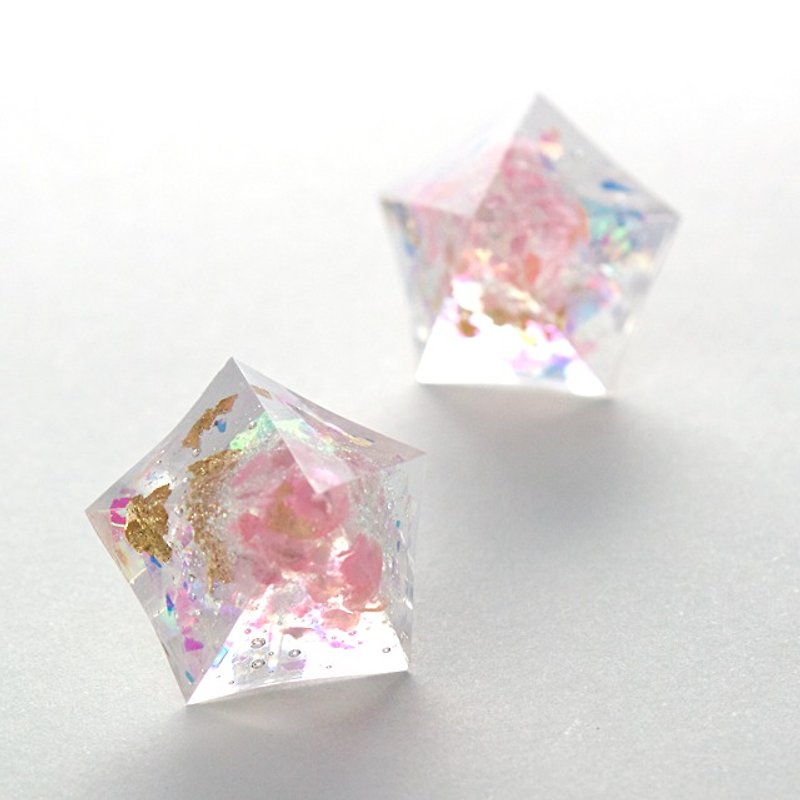 Pentagon earrings (Chishimazakura) - Earrings & Clip-ons - Other Materials Pink