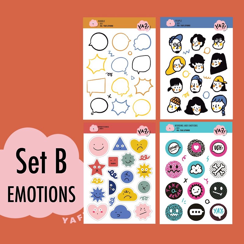 Emotions Sticker Set (4 sheets) - สติกเกอร์ - วัสดุกันนำ้ 