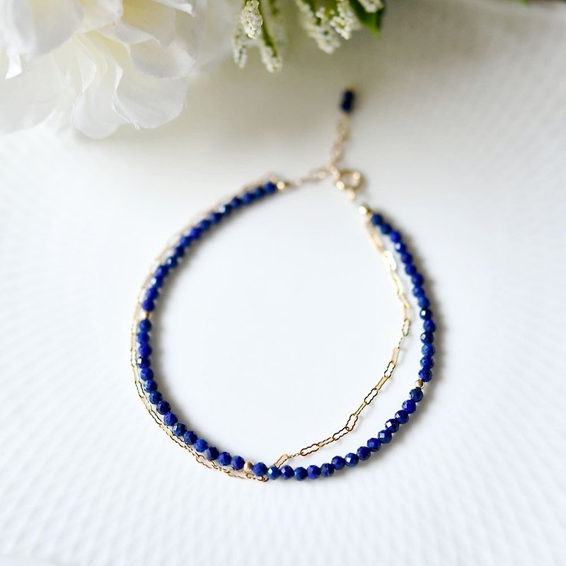 Good luck and success UP, lapis lazuli and design chain double bracelet leading to success December birthstone
