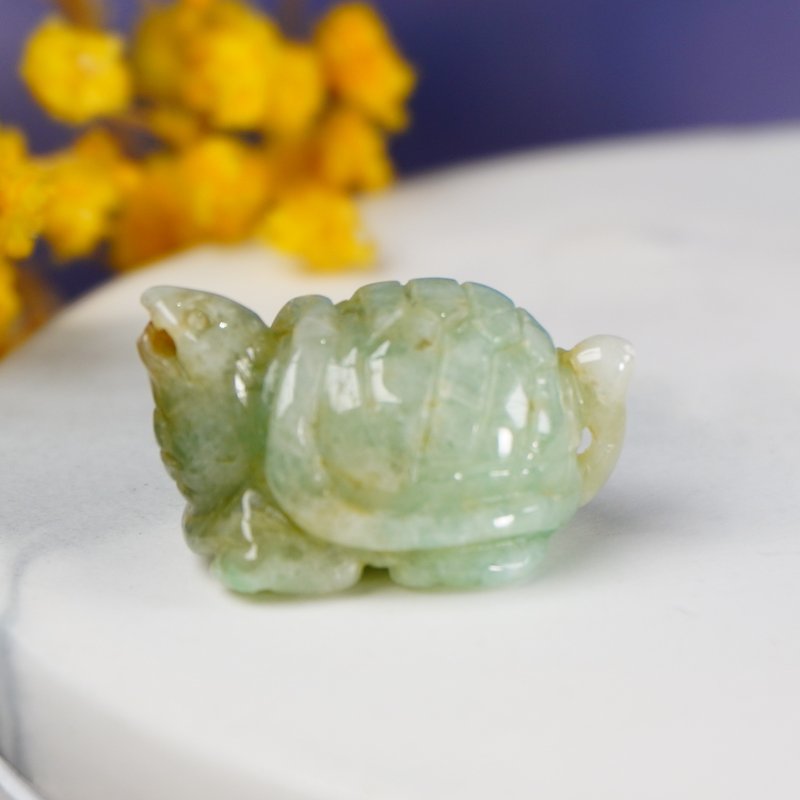 [Auspicious‧Longevity] Green Floating Flowers Yellow Jadeite Turtle Ornament | Natural Burmese Jadeite A - อื่นๆ - หยก สีส้ม