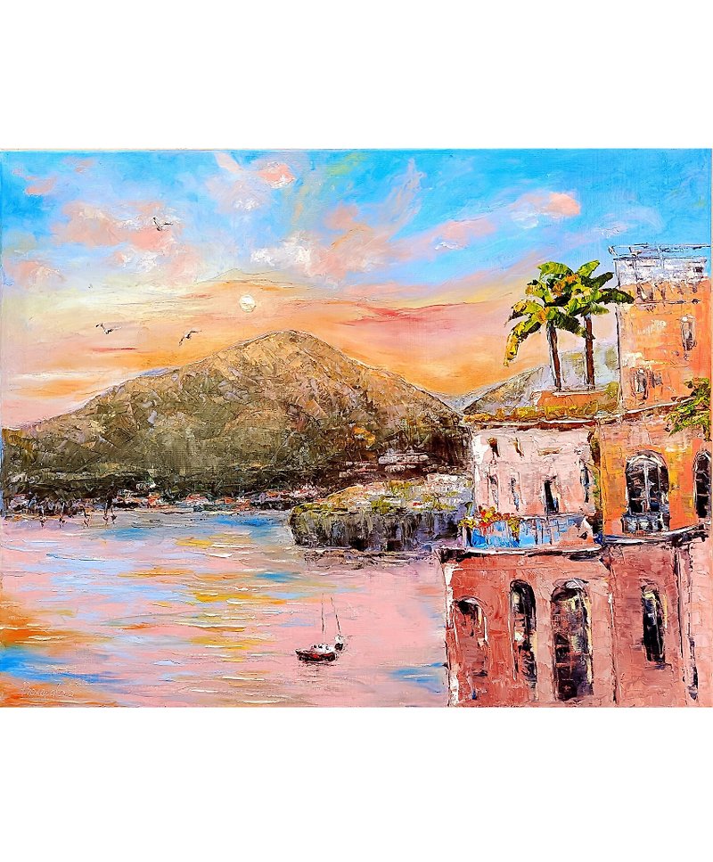 Sorrento Painting Italy Original Art Impasto Oil Painting 19x24 Italy - Wall Décor - Other Materials Orange