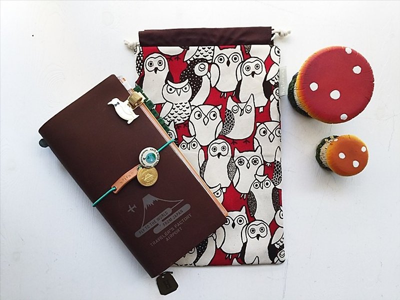 hairmo. Chat owl PDA pouch - spot (TN / hobo / notebook / log) - Notebooks & Journals - Cotton & Hemp Red