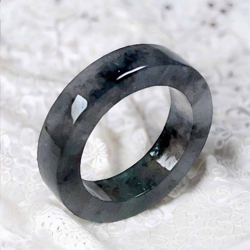 Ice black chicken jade horn ring ring | International 11 | Natural Burmese jade jade A goods | Gifts - General Rings - Jade Black