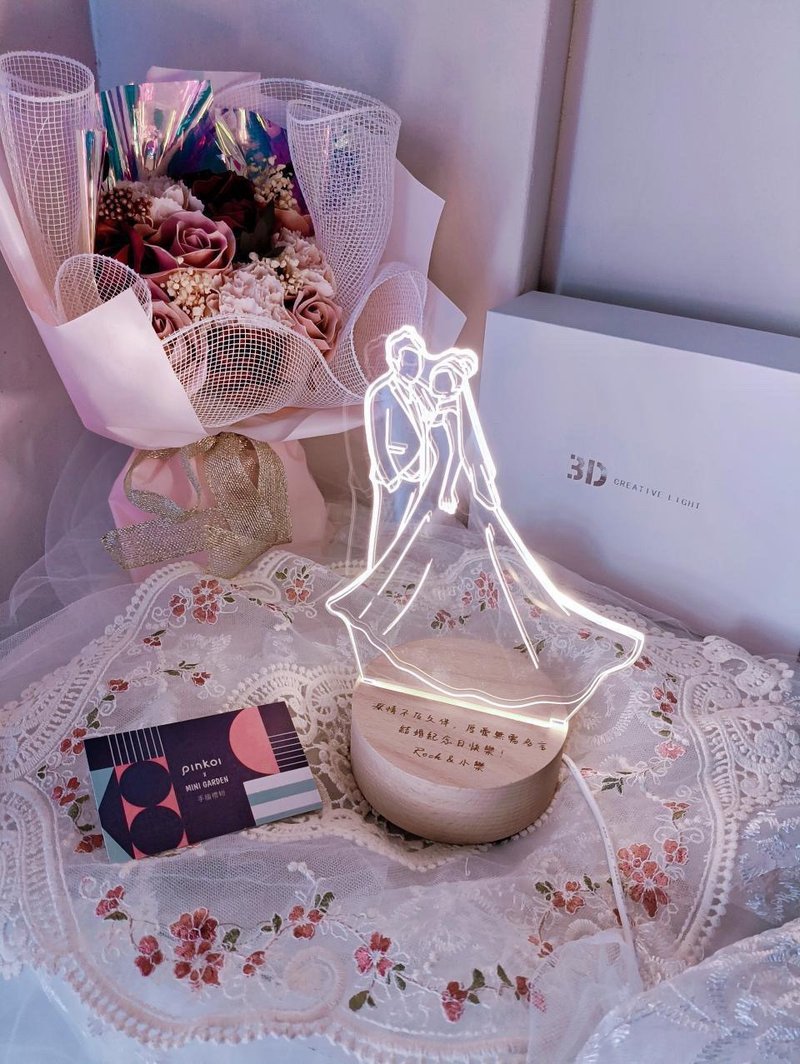 結婚周年紀念 原木Led夜燈藍芽喇叭 小夜燈 客製化夜燈 - 燈具/燈飾 - 木頭 紫色