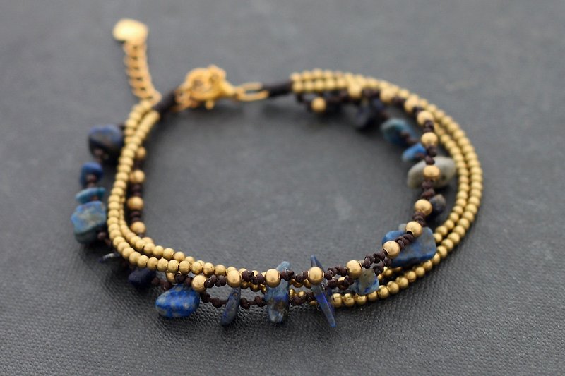 Lapis Layer Brass Bracelets Chain Adjustable Bracelet Woven Beaded Braided Ston