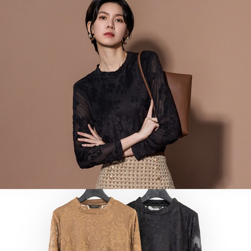 【MEDUSA】Terry Shearling Jacquard Inner Top - เสื้อผู้หญิง - เส้นใยสังเคราะห์ สีดำ