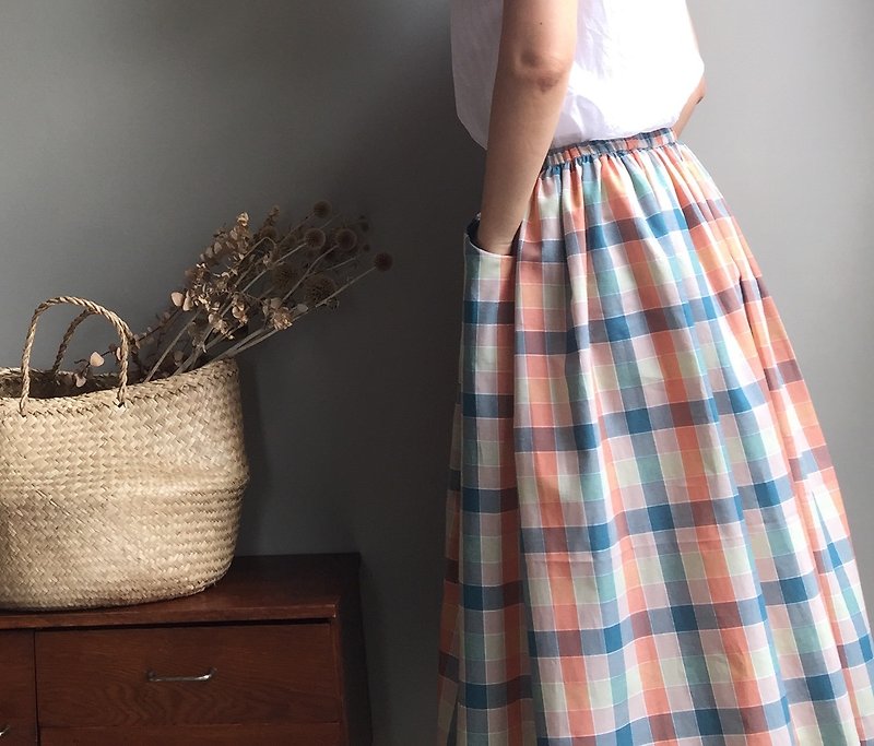 [ヒル季節]は、新鮮な格子縞のスカート綿100％を埋め - スカート - コットン・麻 