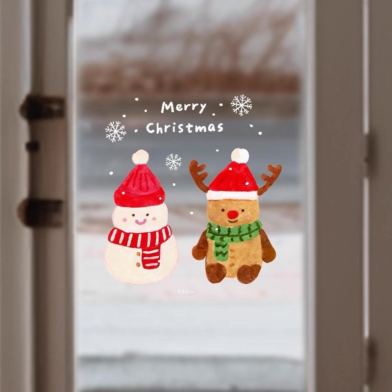 耶誕節插畫玻璃貼紙 | 雙面PVC靜電窗貼 | 聖誕節居家氛圍感裝飾 - 壁貼/牆壁裝飾 - 塑膠 多色