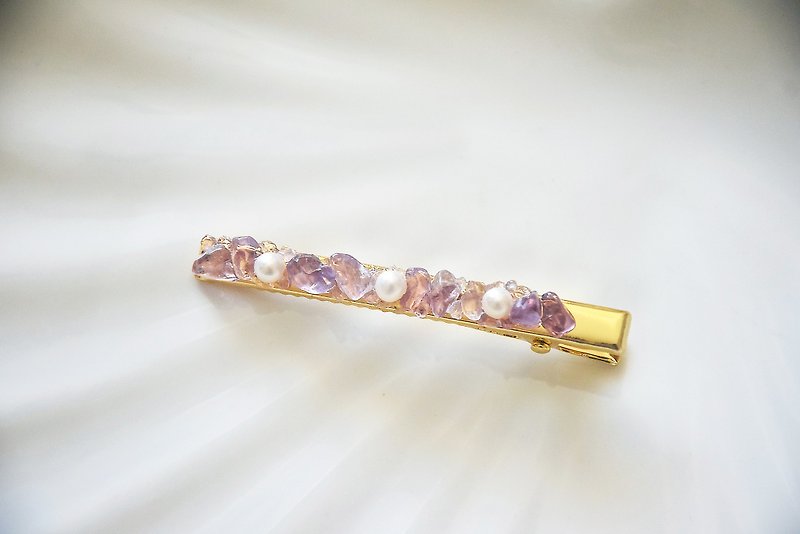 優雅小淡水珍珠 - 18k鍍金髮夾 浪漫 天然石 紫色 仙氣 夢幻 - 髮飾 - 珍珠 