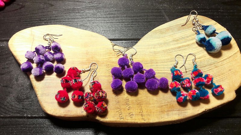 Ball & Flower Earrings - Red - Earrings & Clip-ons - Cotton & Hemp Multicolor