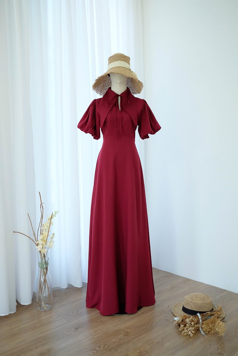 Burgundy polo dress Maxi party wedding bridesmaid dress dark red dress - 連身裙 - 聚酯纖維 紅色