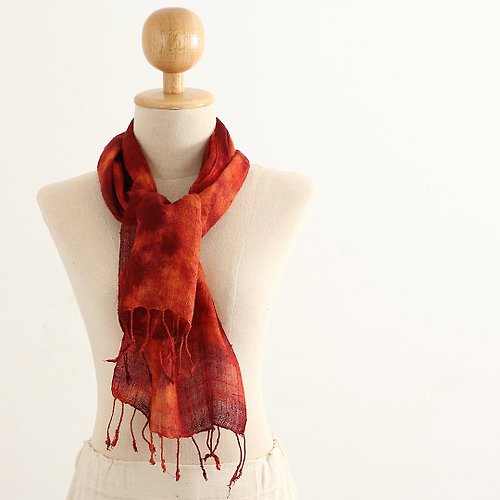 ChiangmaiCotton Silk Multiple Tie Dyed Scarf , Brown, Red