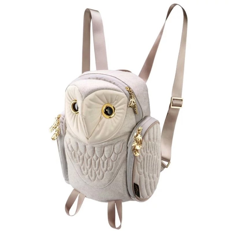 Morn Creations Genuine Barn Owl Backpack S Light Grey (BO-126) - กระเป๋าเป้สะพายหลัง - วัสดุอื่นๆ สีเทา