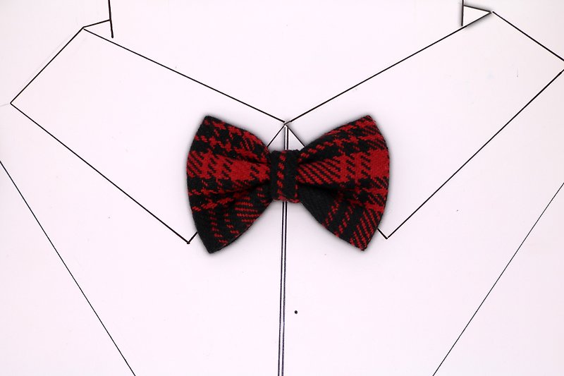 黑紅格子領結蝴蝶結復古領花 - 領帶/領帶夾 - 棉．麻 紅色