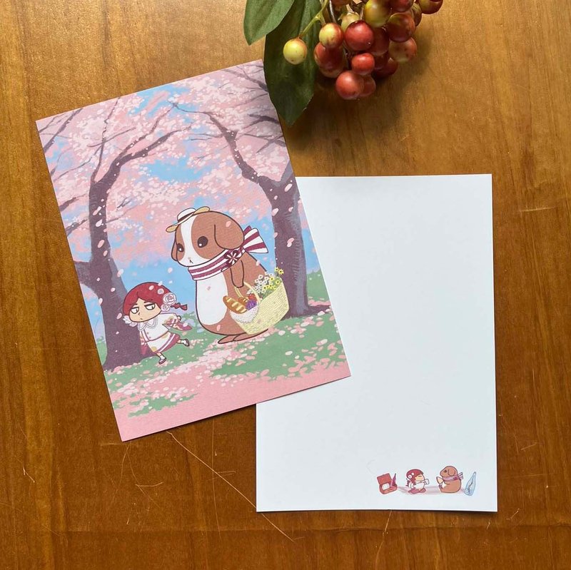 RED與可妮去野餐明信片 - 卡片/明信片 - 紙 粉紅色