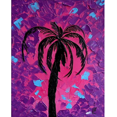 Artkingdom7 Original Palm Tree Painting Floral Flowers Tropical Art Abstract Impasto Art