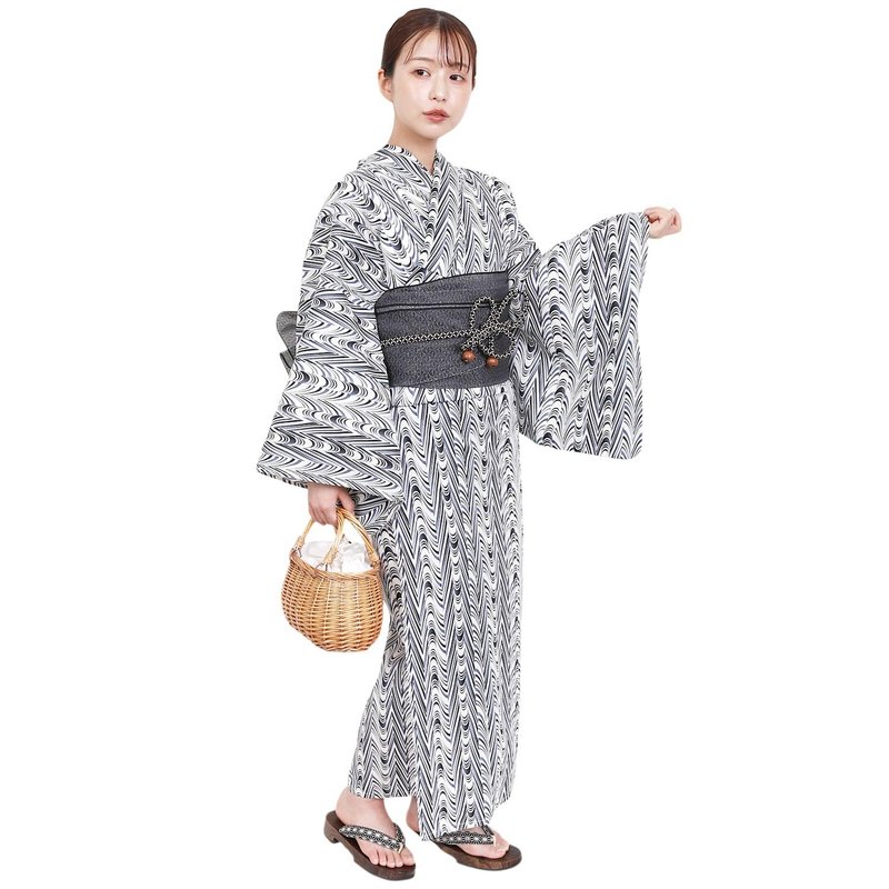 日本 和服 女性 梭織 浴衣 腰封 2件組 F Size x40-21a yukata - 其他 - 棉．麻 藍色