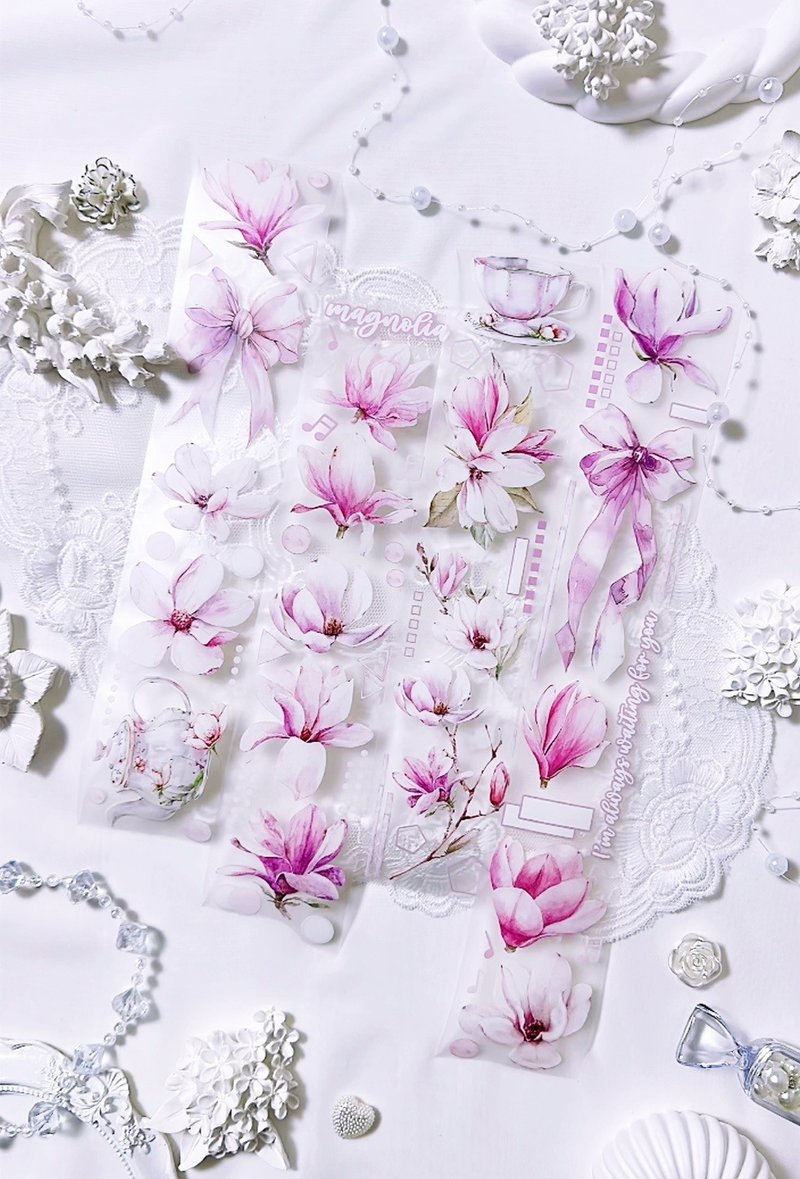 Flower - magnolia pet masking tape - 紙膠帶/和紙/PET - 其他材質 