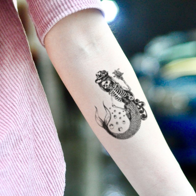 Mermaid Skeleton Temporary Tattoo Sticker (Set of 2) - OhMyTat