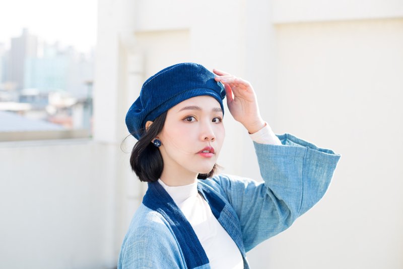 Indigo Corduroy Painter Hat | Beret - Hats & Caps - Other Materials Blue