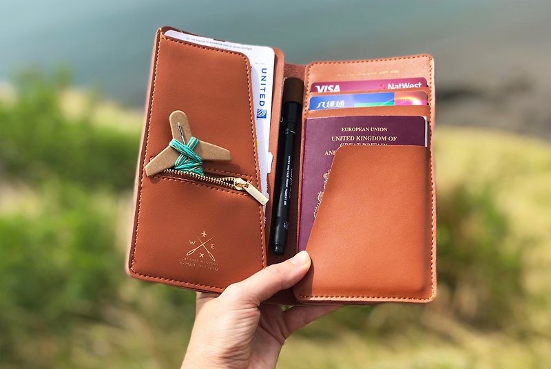 STITCH PASSPORT WALLET BROWN - Passport Holders & Cases - Genuine Leather Khaki