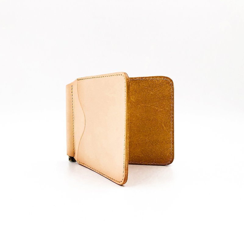 Handmade vegetable tanned leather-American short clip - Wallets - Genuine Leather Multicolor