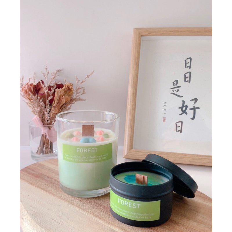 [Rainbow Candle] Green - Forest | Calm wood tone | Essential oil scented candle - Candles & Candle Holders - Wax Green