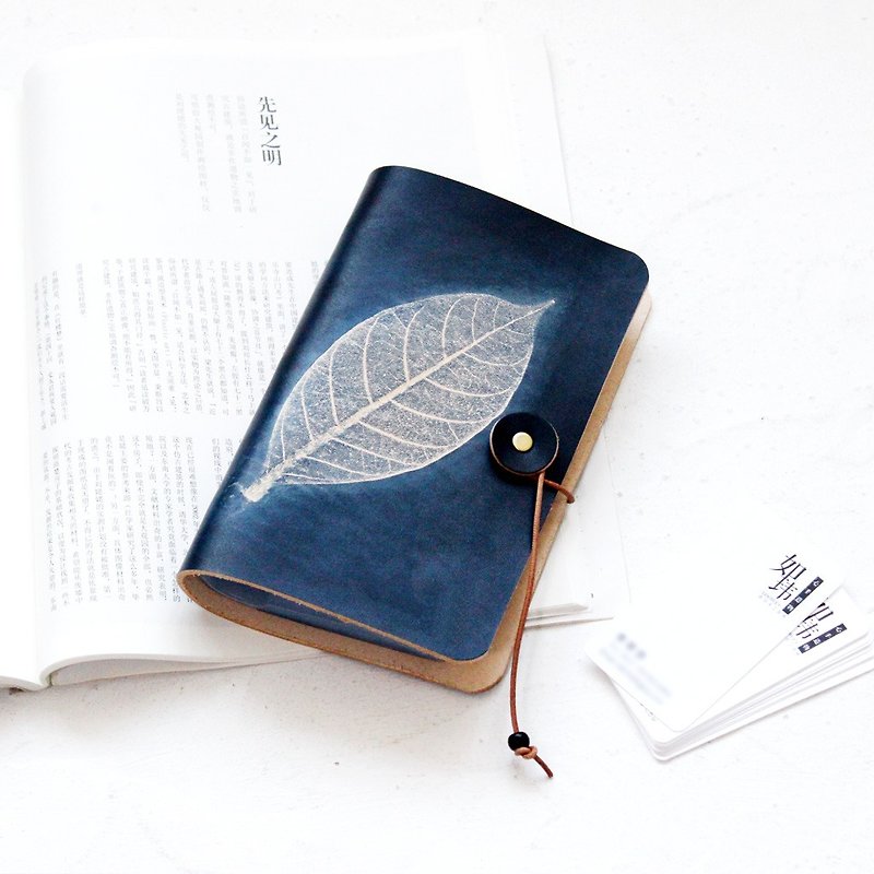 Mountain sea blue leaves 96 card position leather card holder ticket card holder business card this business card package card package - Card Holders & Cases - Genuine Leather Blue