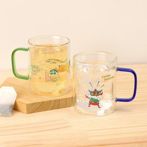 NORNS 蠟筆小新耐熱玻璃杯-小新 雙層玻璃杯 杯子 水杯