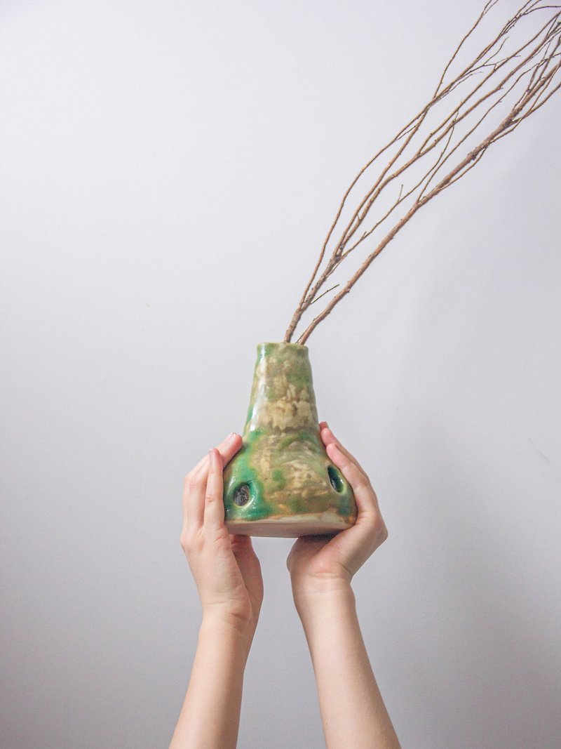 Ceramic vase handmade, Flower green vase