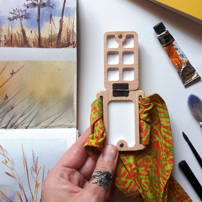 The wrist palette 6 wells, portable wooden palette, tiny palette - 手鍊/手環 - 木頭 咖啡色