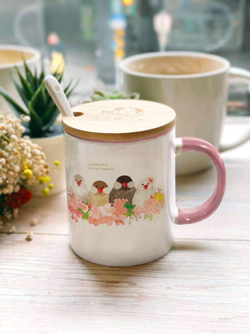 Sakura bird-hand-painted Mug/Ceramic Mug/Mug Gift Box - แก้วมัค/แก้วกาแฟ - เครื่องลายคราม สึชมพู