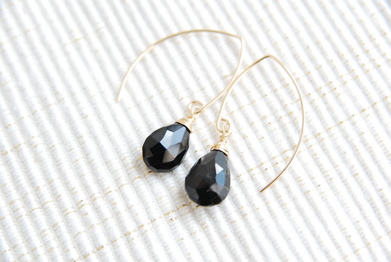 Black spinel marquis hook earrings 14 kgf - Earrings & Clip-ons - Stone Black