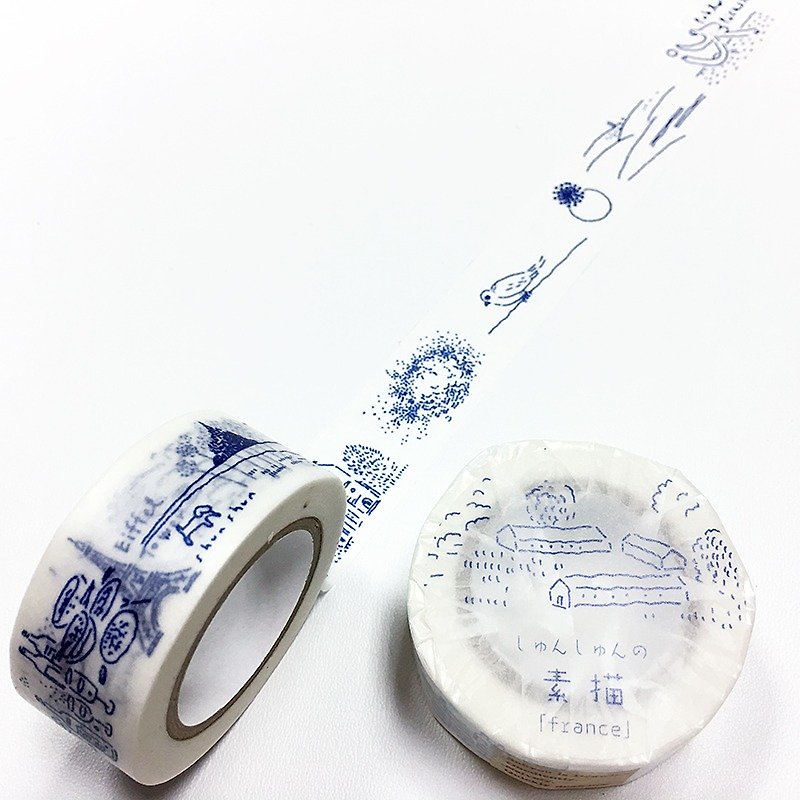 倉敷意匠 x shun shun 素描和紙膠帶【法國 (23202-03)】 - 紙膠帶 - 紙 藍色