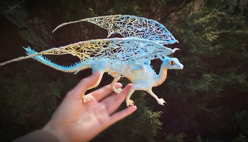 Sky dragon fantasy animal art unique figurine sculpture personalized gift - 公仔模型 - 其他材質 藍色