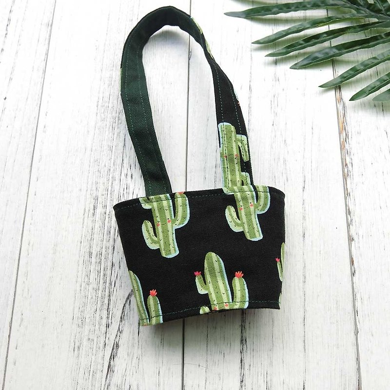 【Shell Art】Cactus Cup Bag - ถุงใส่กระติกนำ้ - ผ้าฝ้าย/ผ้าลินิน สีดำ